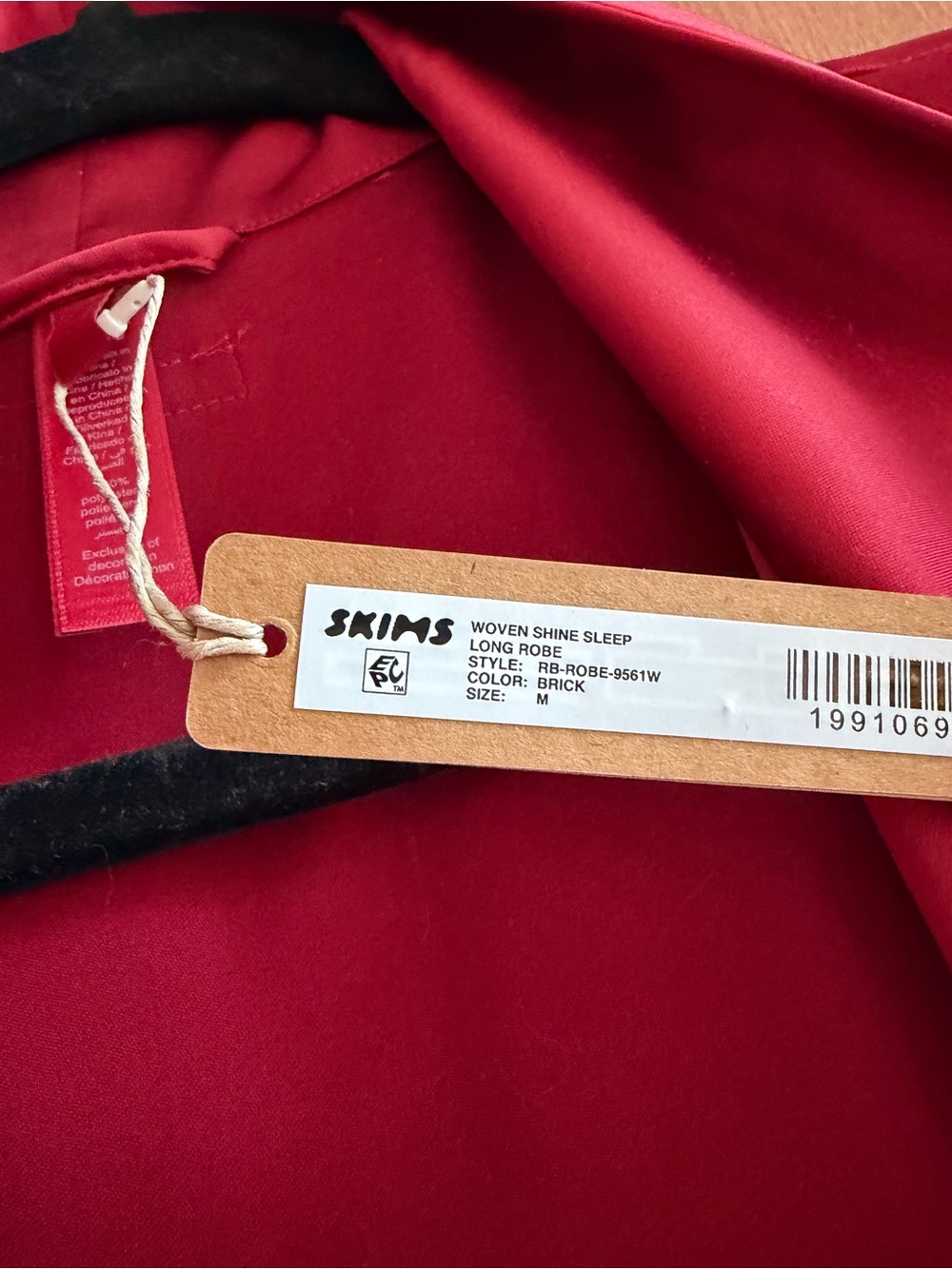 SKIMS Satin-Like Long Robe in Deep Brick Red (Brand New)